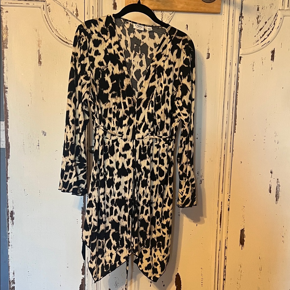 Cato Black and Cream Patterned Long Sleeve Tunic
